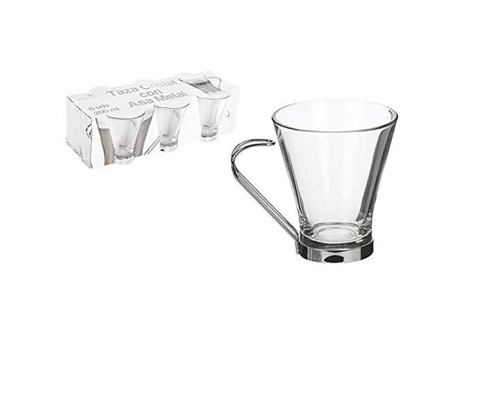 PACK 6 TAZA CRISTAL CAFE CON LECHE ASA METAL